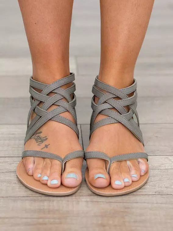 Summer Cross-Tied Zipper Flat Sandals