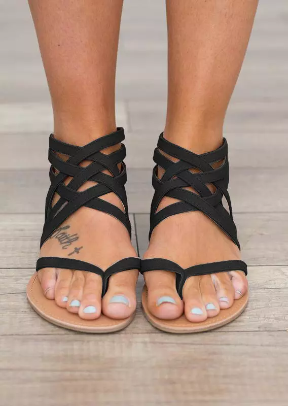 Summer Cross-Tied Zipper Flat Sandals