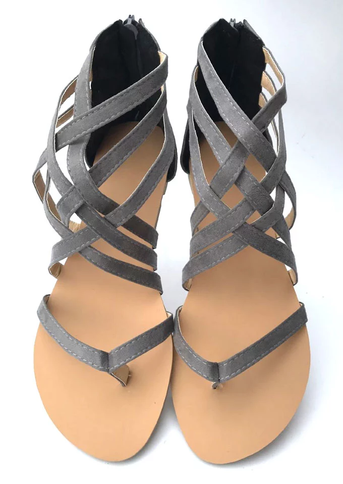 Summer Cross-Tied Zipper Flat Sandals