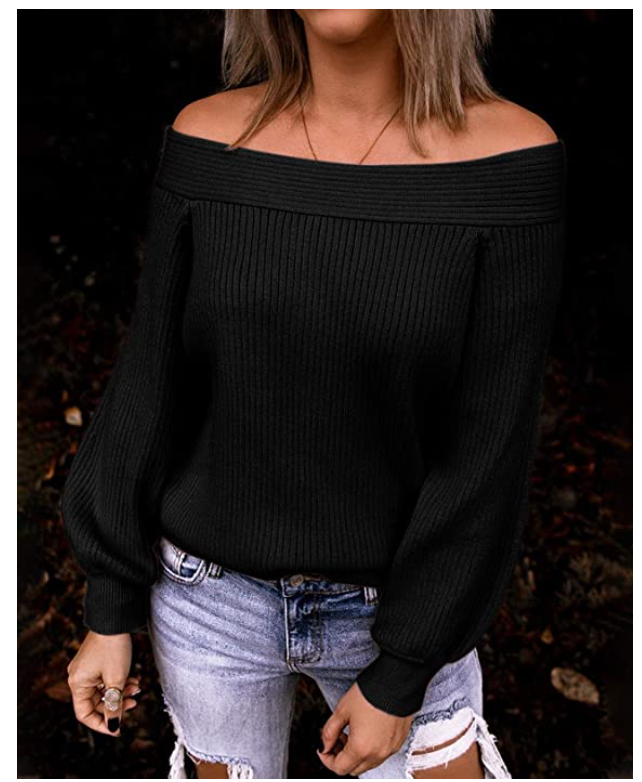 Off The Shoulder Long Sleeve Oversized Kni Sweater