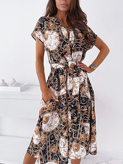 Floral Print V Neck Midi Dress