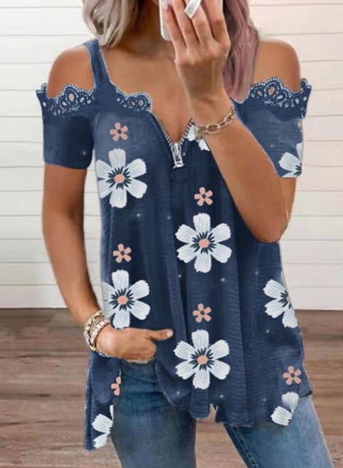 Floral Print Cold Shoulder Blouse