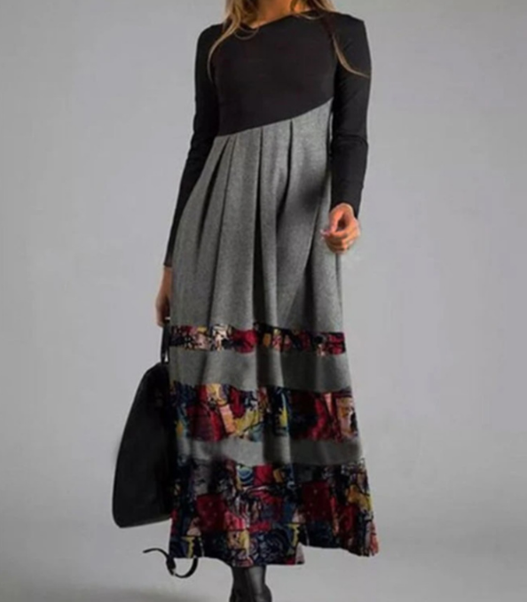 Casual Long Sleeve Pleated Maxi Dress