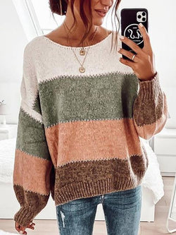 Striped Color Contrast Pullover Sweater