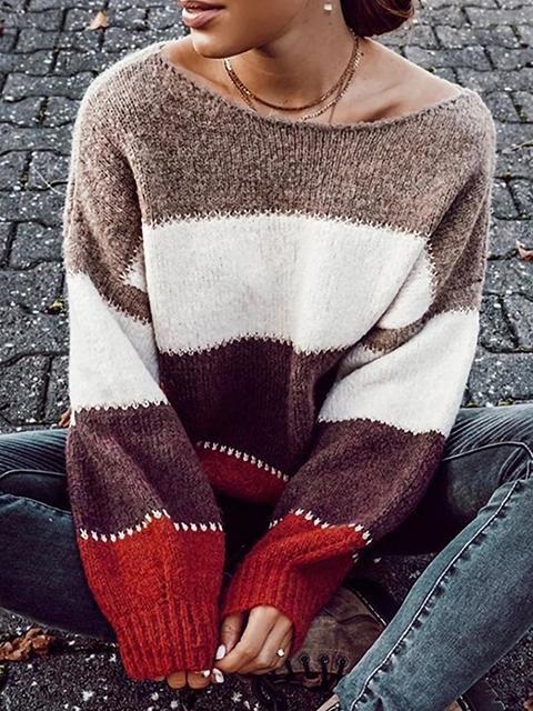 Striped Color Contrast Pullover Sweater