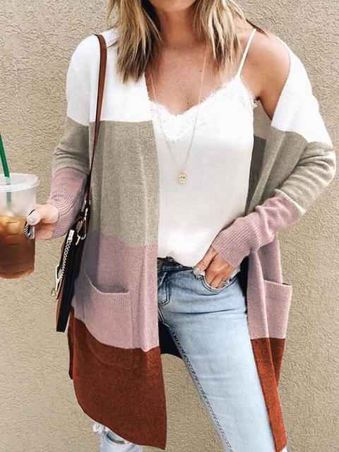 Striped Multi-color Casual Cardigan