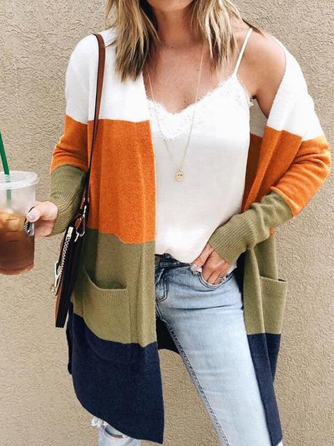 Striped Multi-color Casual Cardigan