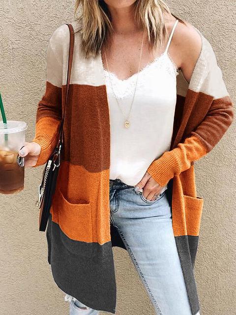 Striped Multi-color Casual Cardigan