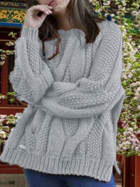 Round Neck Solid Casual Pullover Sweater