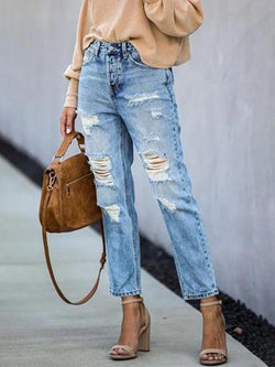 Straight  Ripped  Denim Pants