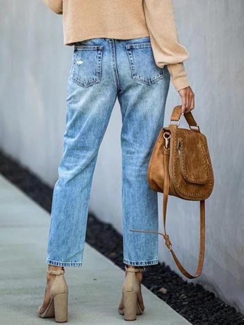 Straight  Ripped  Denim Pants