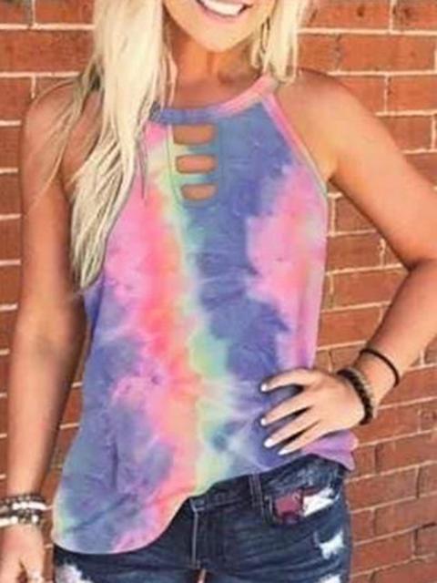 Round Neck Tie dye Leopard Print Tank Top