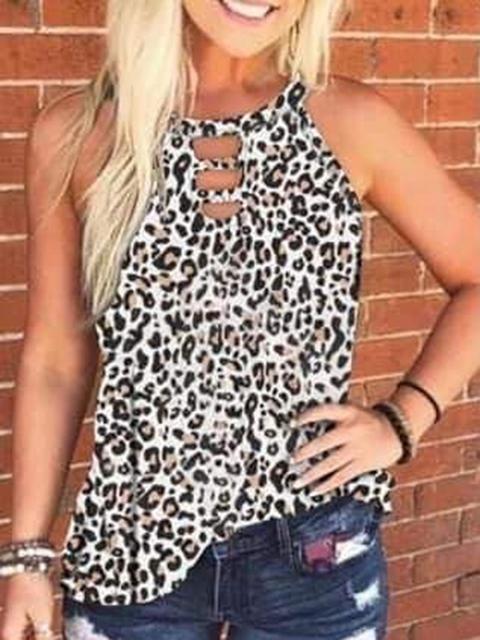 Round Neck Tie dye Leopard Print Tank Top