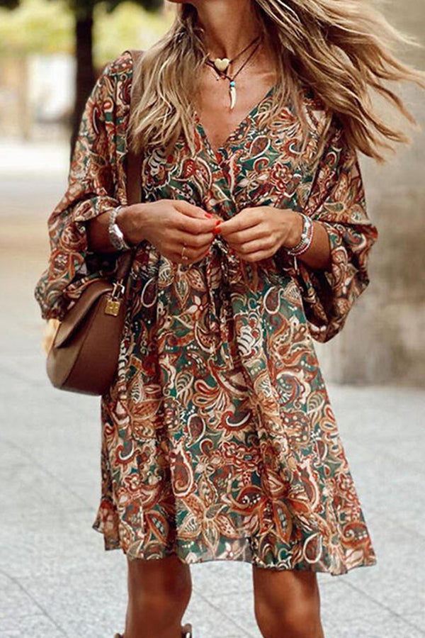 Floral V Neck Mini Dress