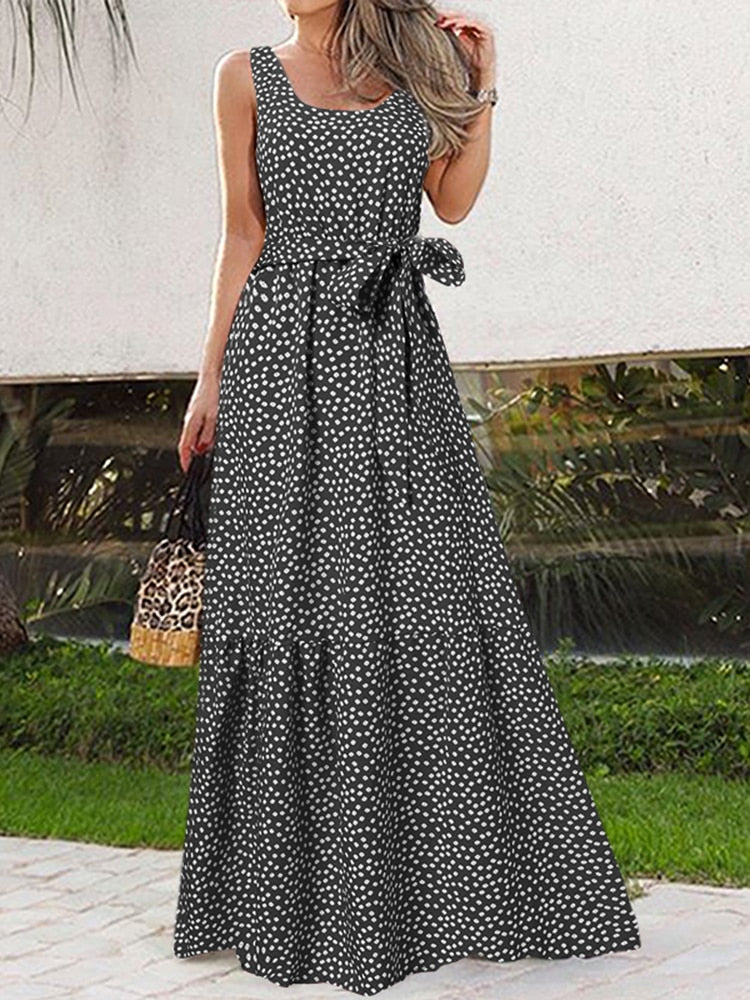 Casual Sexy Sleeveless Leopard Print Maxi Dress