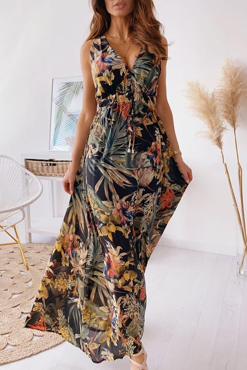 Floral Print Tie Back Beach Party Dresses