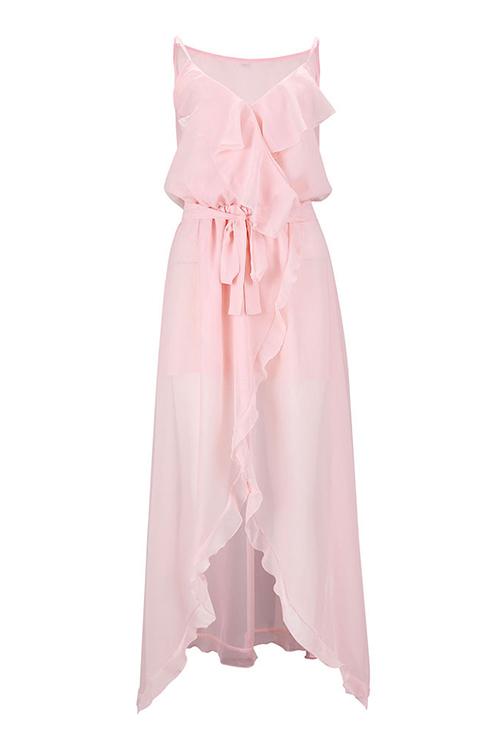 V-Neck Ruffled Chiffon Dress