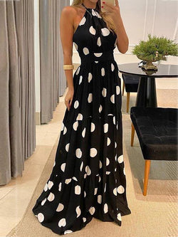 Printed Halter Backless Maxi Dress