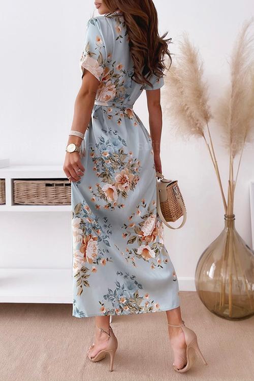 Vacation Print Short Sleeve Shirt Dress