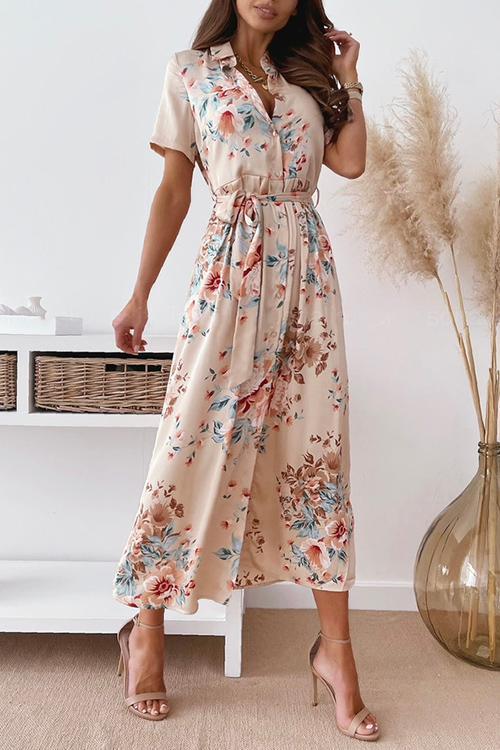 Vacation Print Short Sleeve Shirt Dress