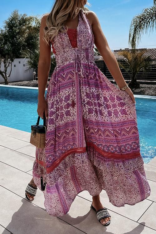 Lace Stitching Bohemian Halter Dress