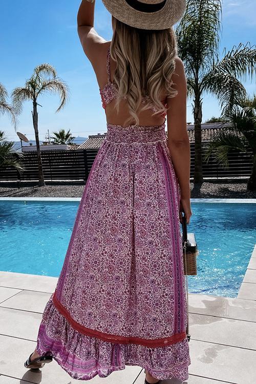 Lace Stitching Bohemian Halter Dress