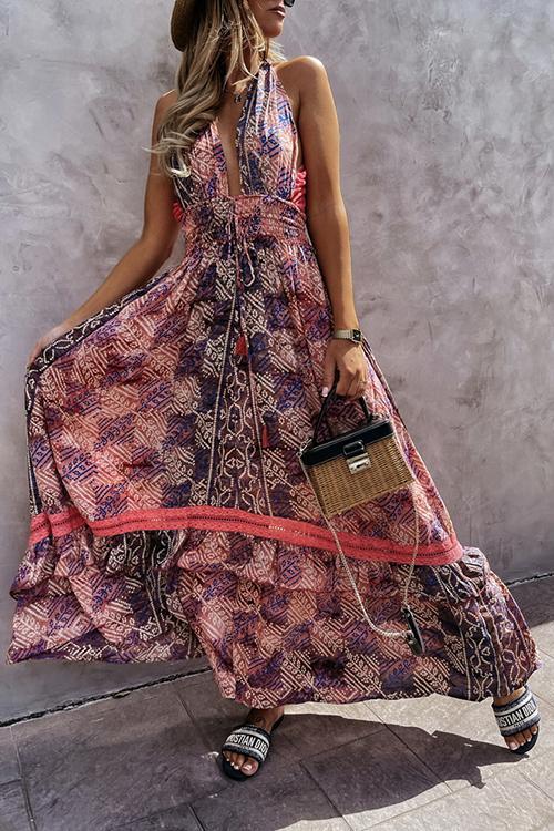 Lace Stitching Bohemian Halter Dress