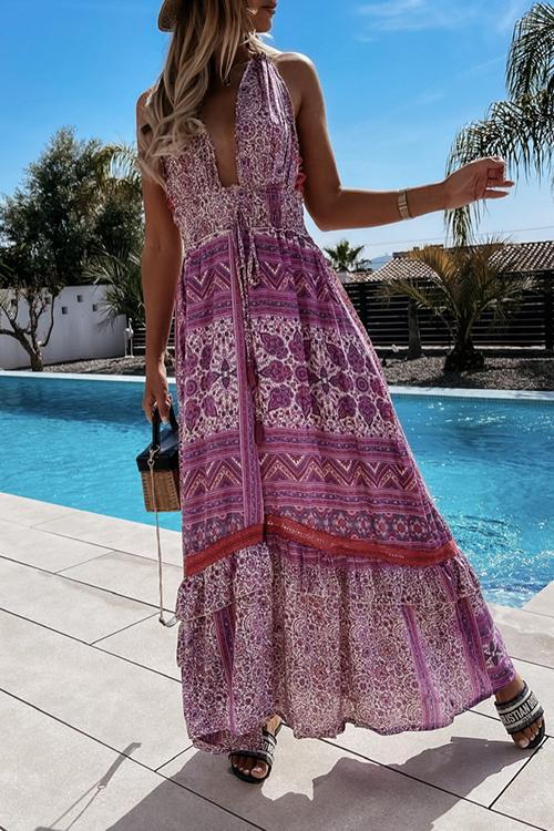 Lace Stitching Bohemian Halter Dress