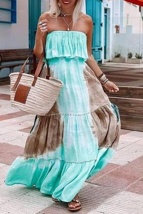 Off-The-Shoulder Strapless Print Vacation Dress