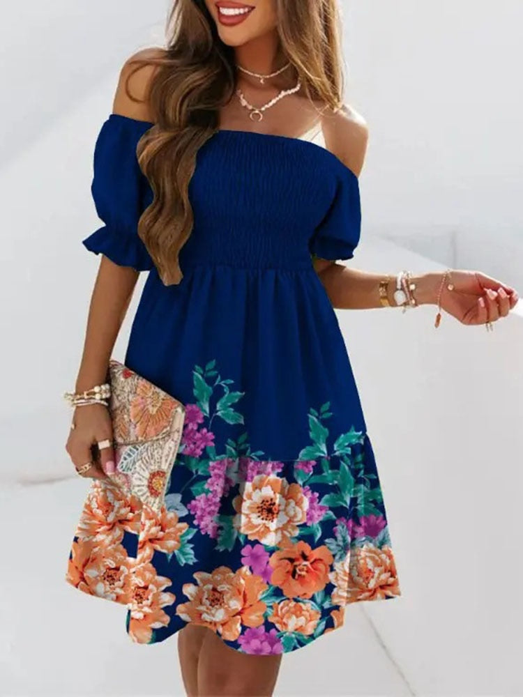 Casual Collar Elegant Ruffle Hem Off Shoulder Mini Dress