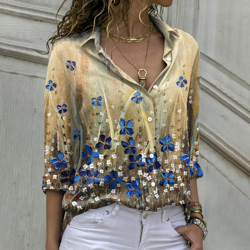 Fashion Long Sleeve Button Down Floral Blouse Top