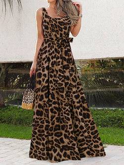 Casual Sexy Sleeveless Leopard Print Maxi Dress