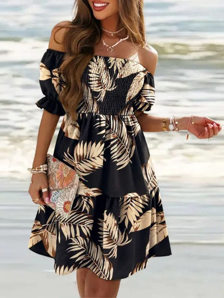 Casual Collar Elegant Ruffle Hem Off Shoulder Mini Dress