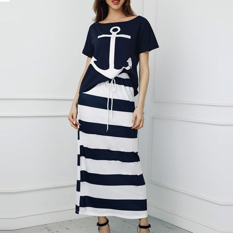 Casual Sexy Slash Ankle-Length Slim Striped Dress