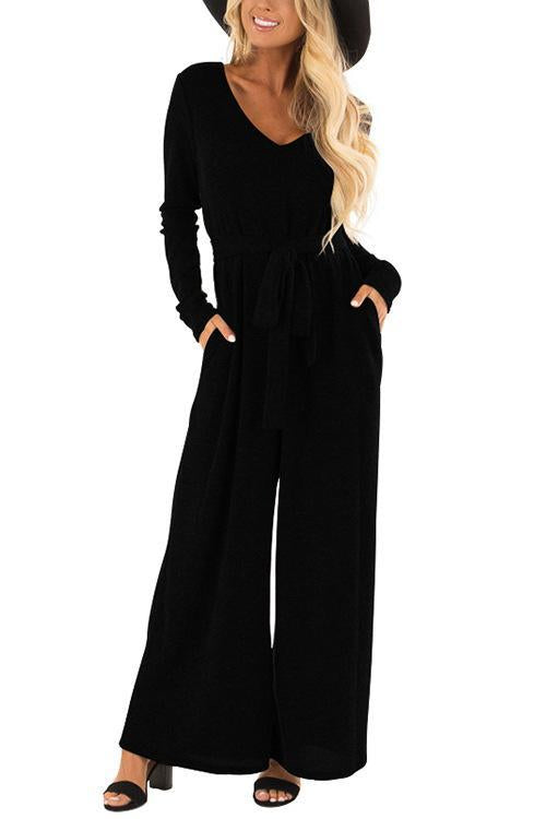 V-Neck Belted Wide-Leg Jumpsuit