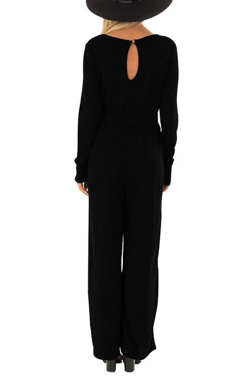 V-Neck Belted Wide-Leg Jumpsuit