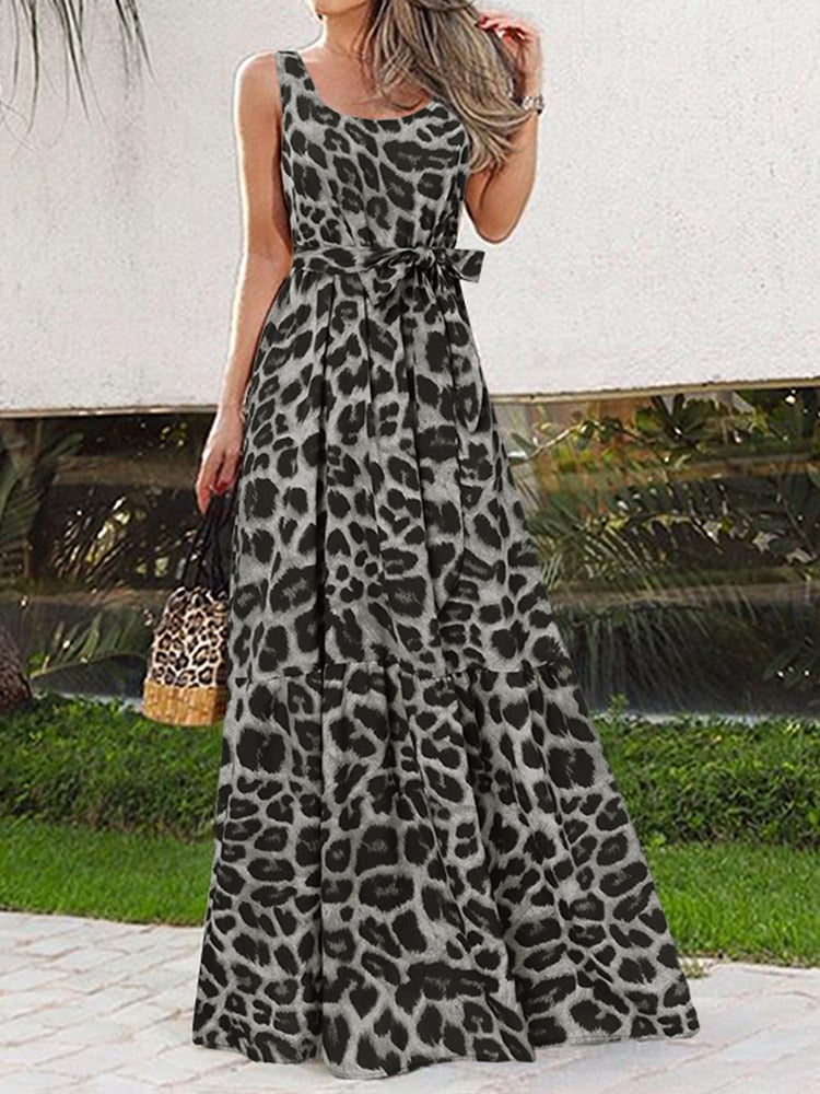 Casual Sexy Sleeveless Leopard Print Maxi Dress