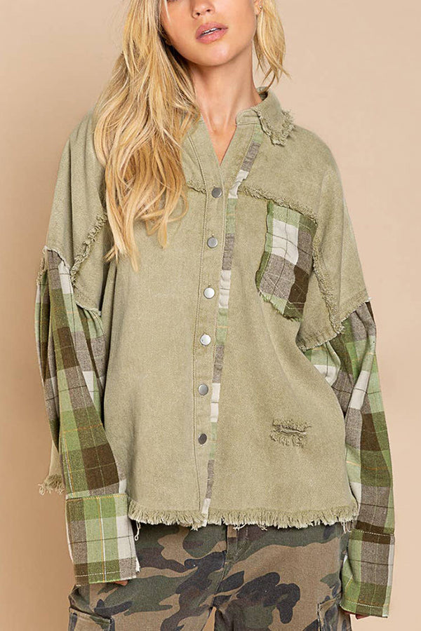 Forest Morning Plaid Button Front Shacket