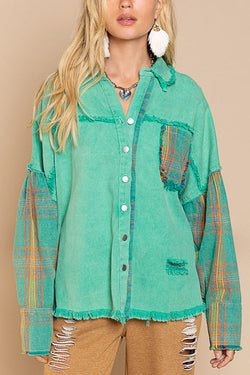 Forest Morning Plaid Button Front Shacket