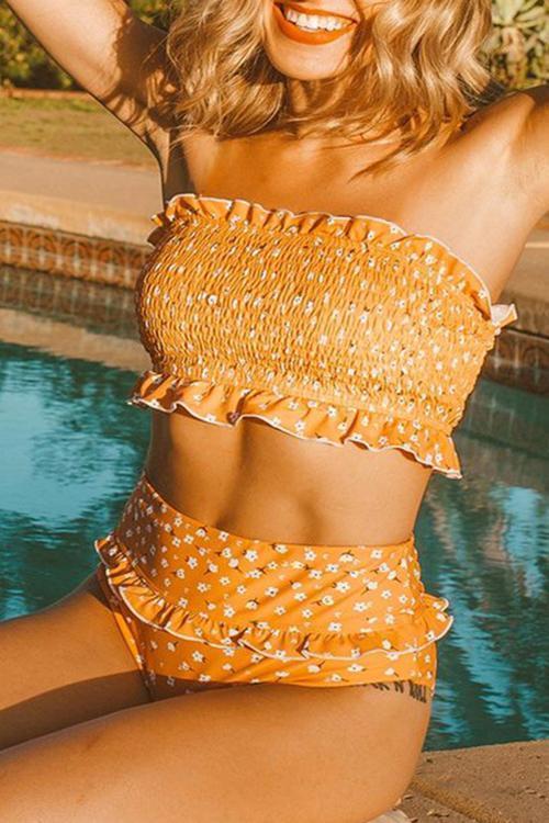 Ruffled High Waist Strapless Bikini