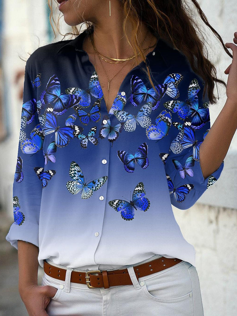 Fashion Long Sleeve Button Down Floral Blouse Top