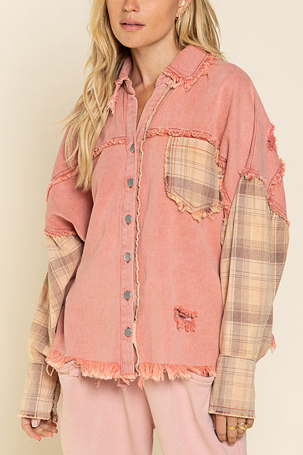 Forest Morning Plaid Button Front Shacket