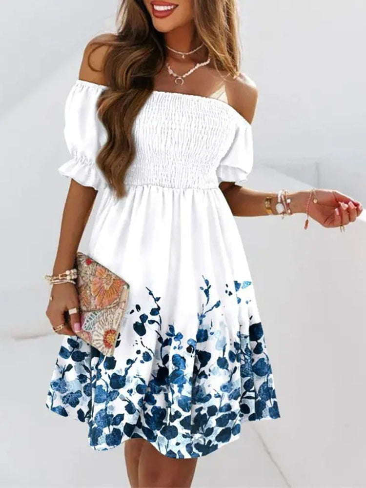 Casual Collar Elegant Ruffle Hem Off Shoulder Mini Dress