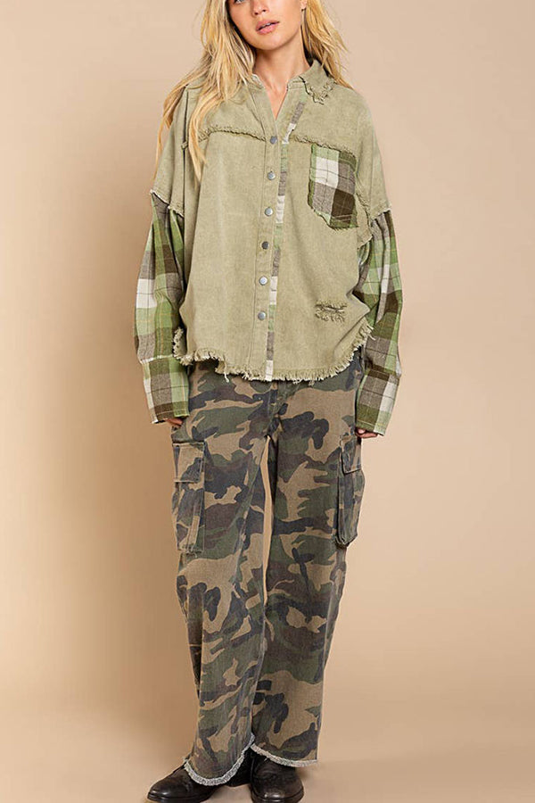 Forest Morning Plaid Button Front Shacket