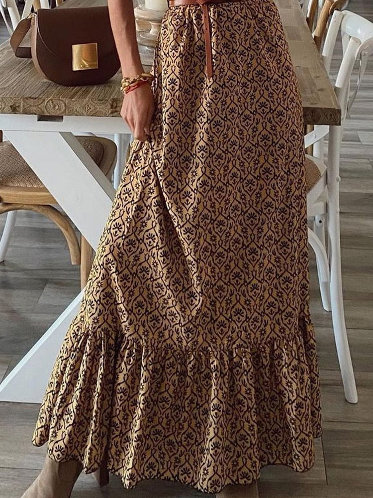 Fashion Chic V Neck Loose Floral Printed Maxi Dress