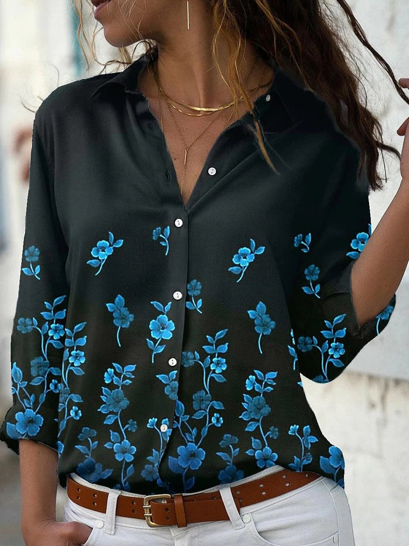 Fashion Long Sleeve Button Down Floral Blouse Top