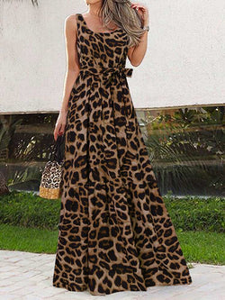 Casual Sexy Sleeveless Leopard Print Maxi Dress