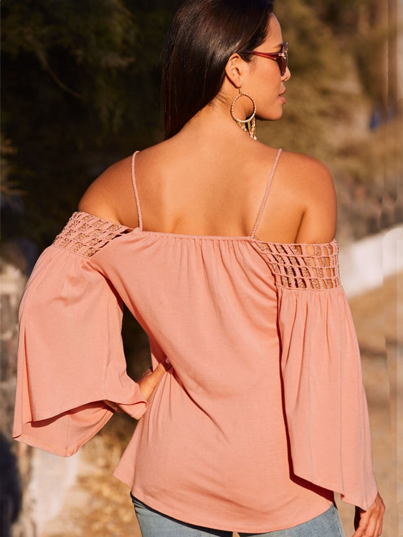 Black Long Sleeve Off Shoulder Backless T-shirt - Landing Closet