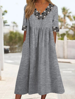 Women's Dresses Casual V-Neck Lace Short Sleeve Maxi Dress