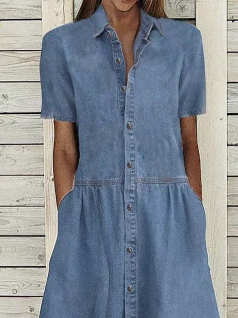 Women's Dresses Casual Lapel Button Pocket Denim Dress